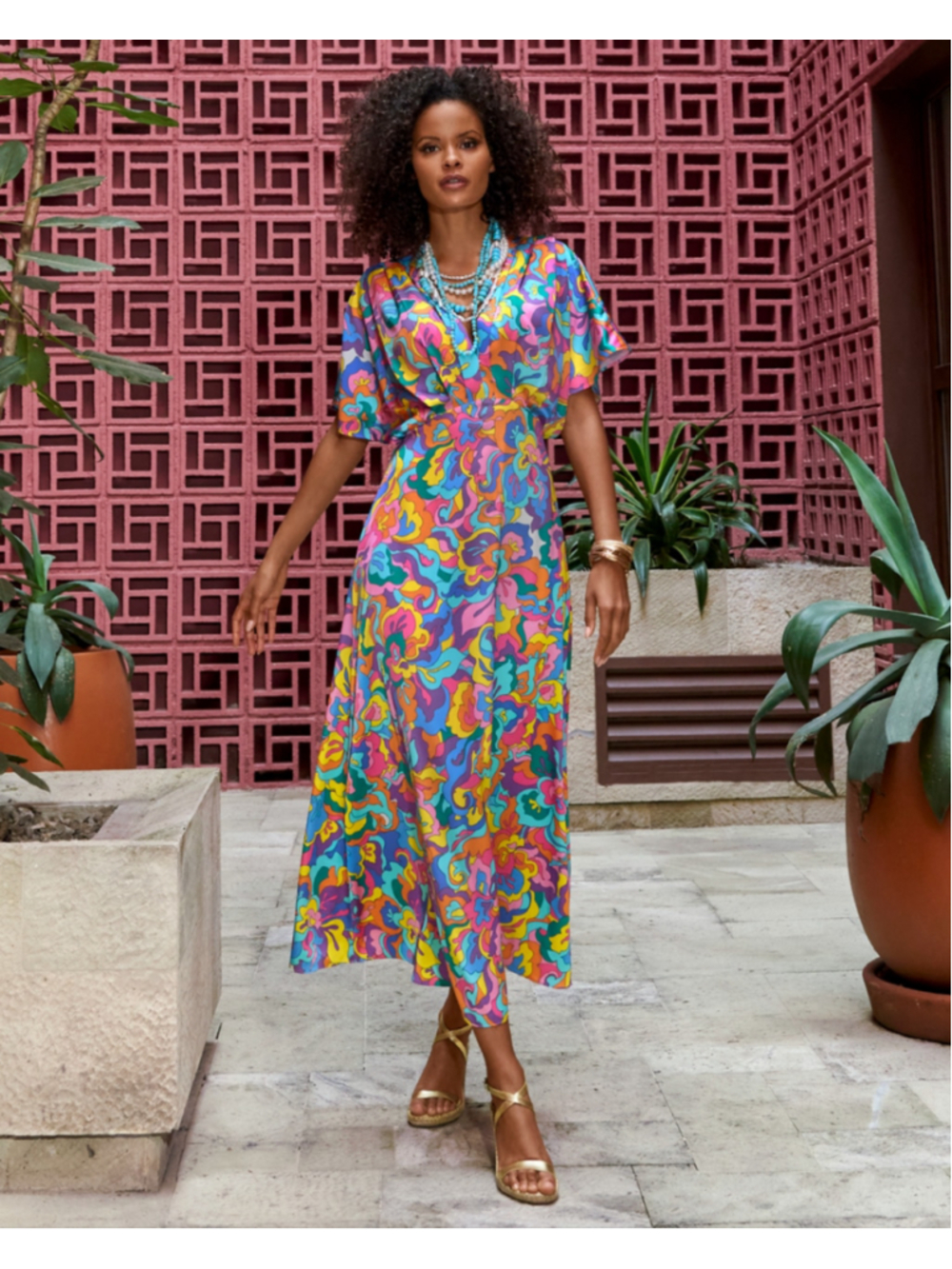 Boston Proper Colorful Psychedelic Abstract Maxi Dress Vintage Inspired